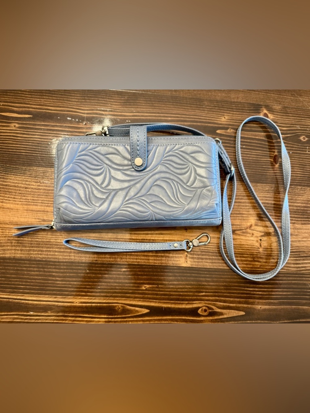 The Sak Embossed Leather Crossbody Wallet - Blue/Gray - Picture 7 of 7